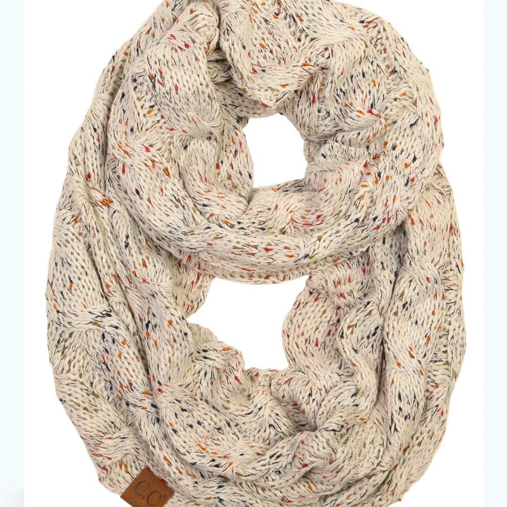 NWT C. C Speckled Knit Infinity Scarf in Oatmeal with Sherpa  super soft